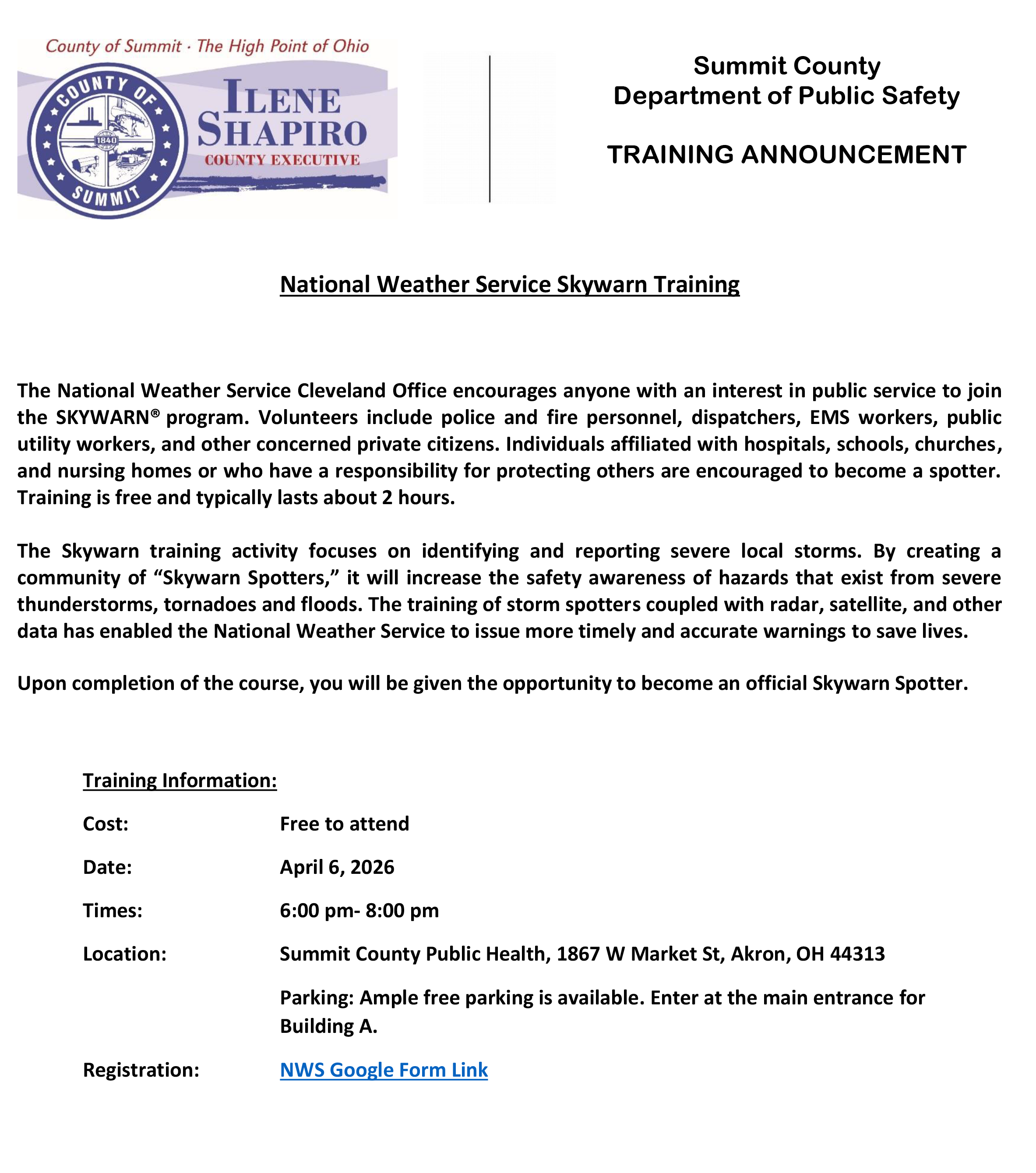 NWS Skywarn Training 4-6-2026